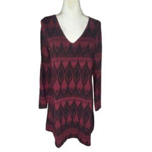 Express Maroon and Black Long Sleeve V-Neck Dress Size Large